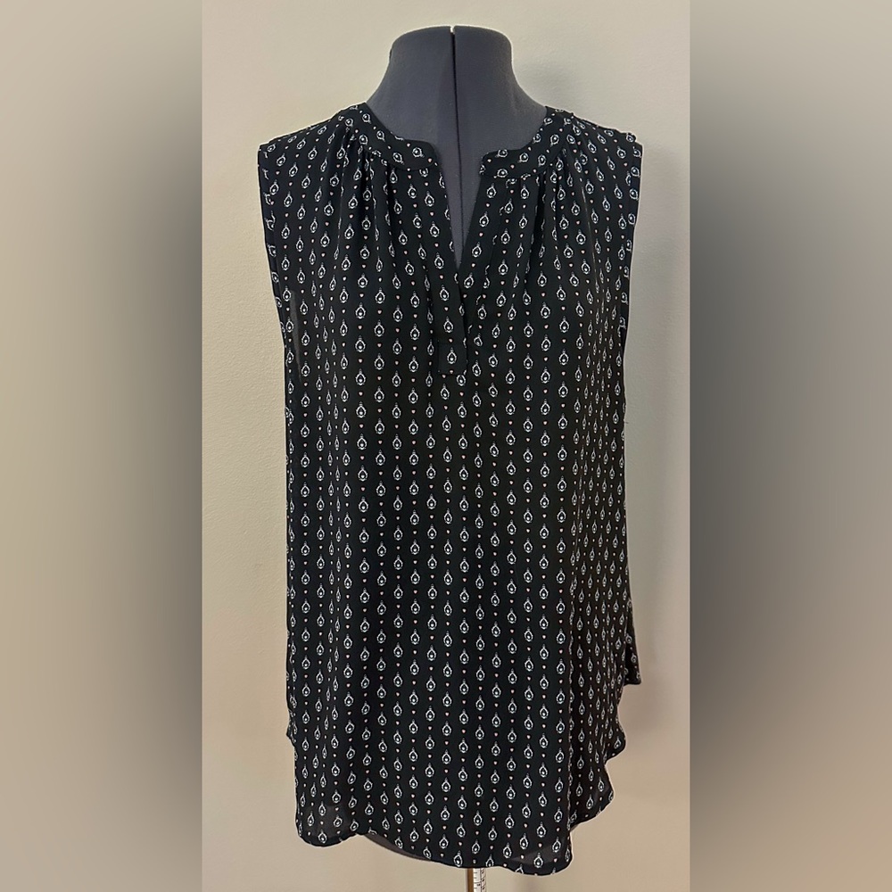 LOFT Black and White Patterned Blouse XL